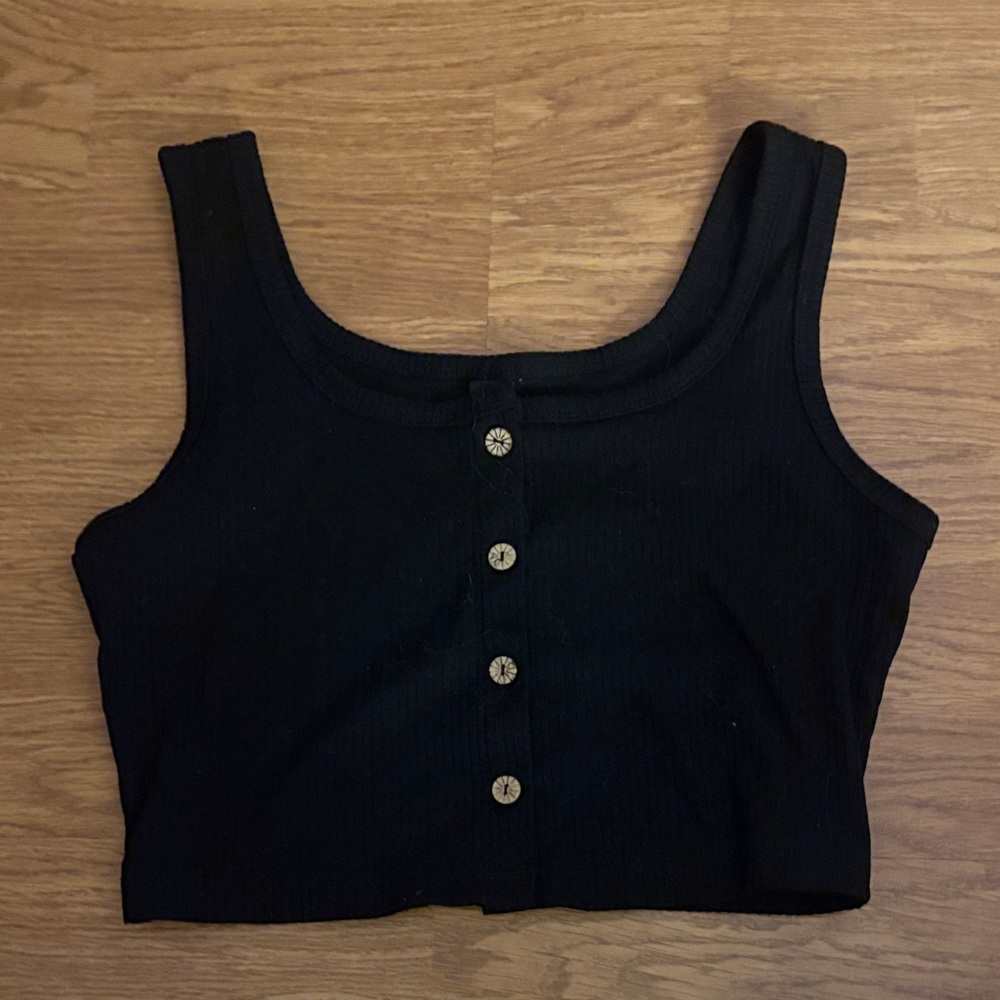 Black Button-Up Women's Crop Top